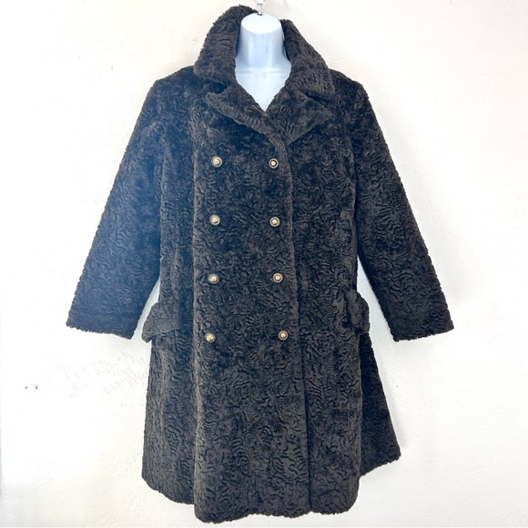 Vintage 60s Faux Fur Coat Brown Size L USA Mad Men - Picture 3 of 13